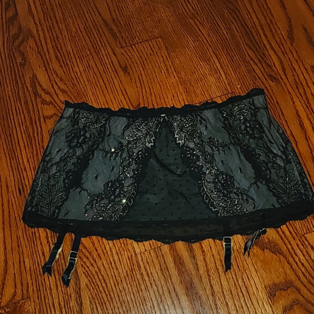 VINTAGE Victoria's secret garter pantie skirt. Large with crystals.